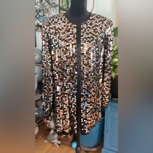 Vintage1980s Oleg Cassini Silk Silver Gold Sequin Jacket XL
